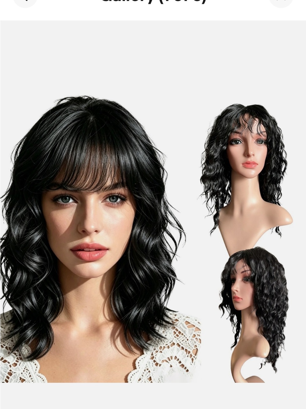 Women's Black Medium Wavy Synthetic Wig with Bangs